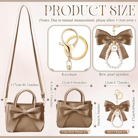 Leather Crossbody Bag for Women Small Purse with Bow Detachable Strap - Picture 3 of 6